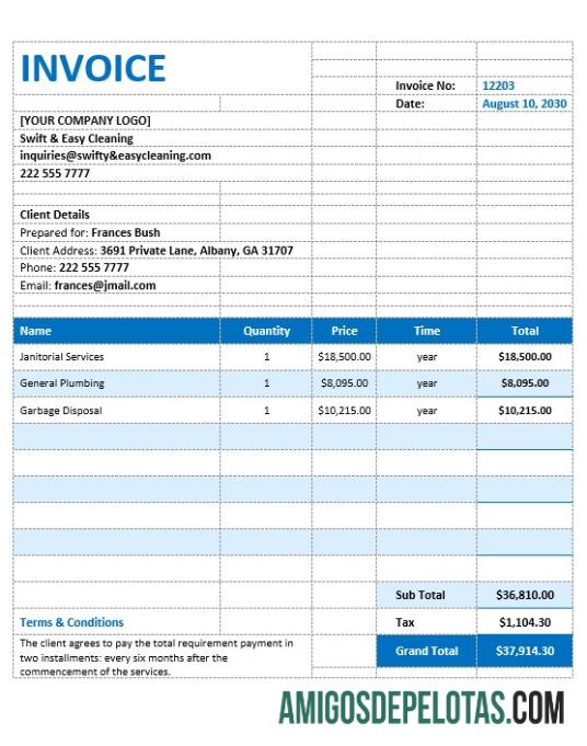 realista Modelo de fatura de serviço de limpeza em branco